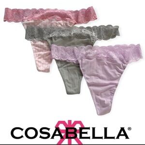 COSABELLA 3pk Hannah Cotton and Lace‎ Thong Panties Plus Size